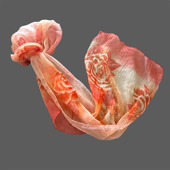 70's Vintage Mystery Scarf in Sheer Shades of Orange Sherbets & Cream ~ Perfect - Picture 11 of 16